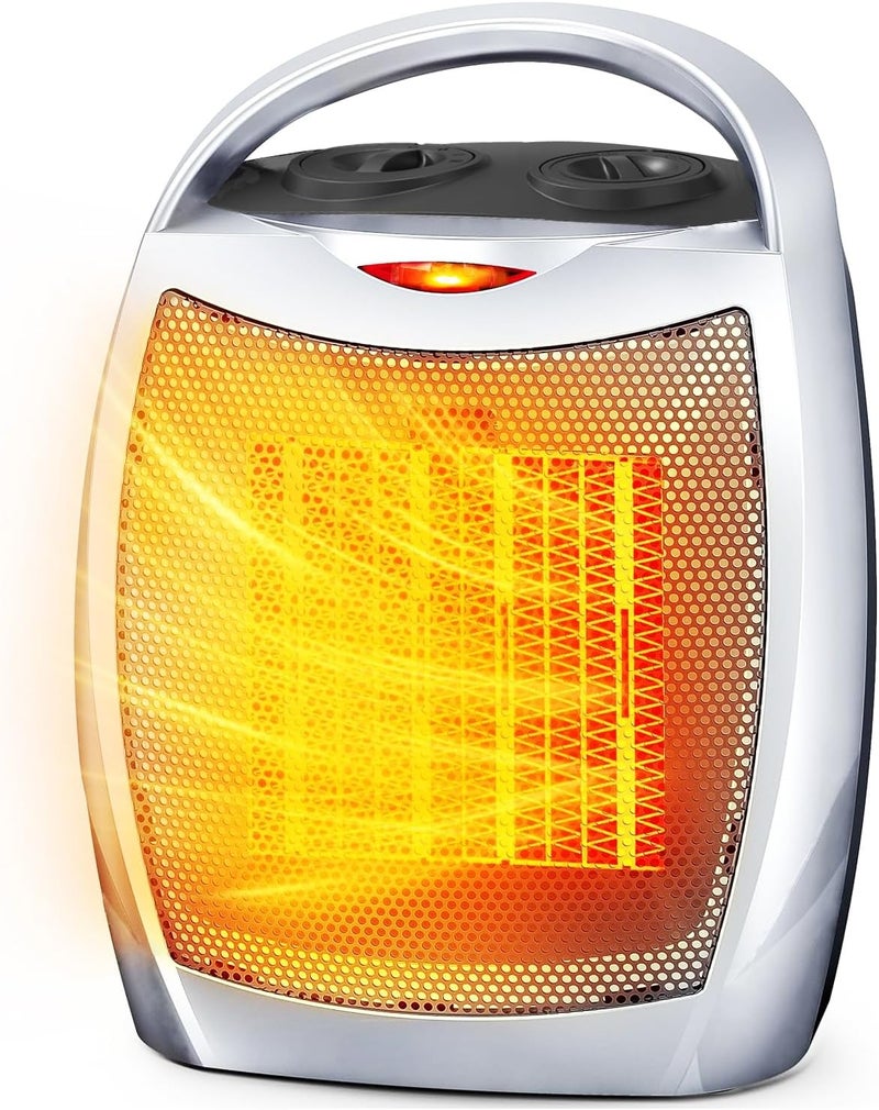 Electactic Portable Ceramic Space Heater w/Thermostat, 1500W Indoor Electric Space Heater Fan with Overheat and Tip-Over Protection, Heat Up 200 Square Feet for Office Room Dorm Use, Silver - Image 1